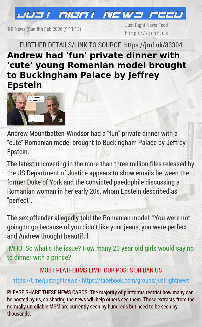 Andrew had ’fun’ private dinner with ’cute’ young Romanian model brought to Buckingham Palace by Jeffrey Epstein