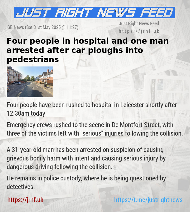 Four people in hospital and one man arrested after car ploughs into pedestrians