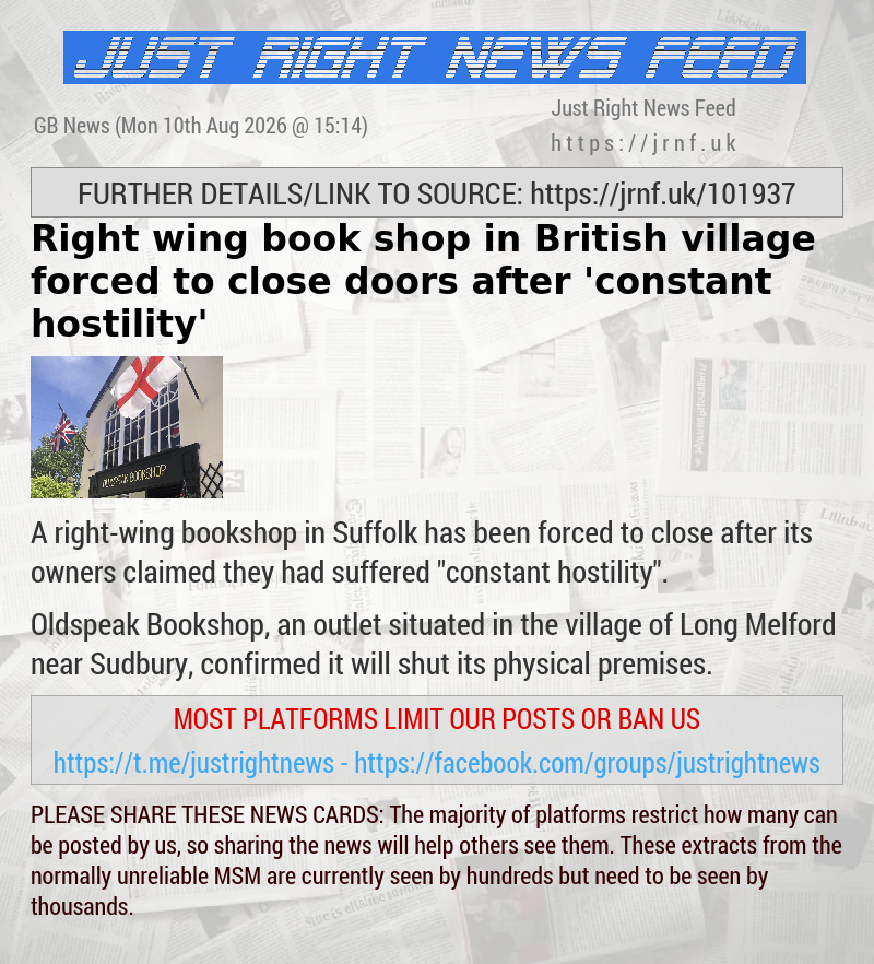 Right—wing book shop in British village forced to close doors after ’constant hostility’
