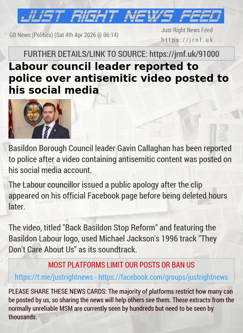 Labour council leader reported to police over antisemitic video posted to his social media