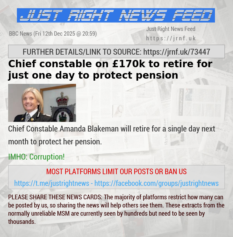 Chief constable on &pound;170k to retire for just one day to protect pension