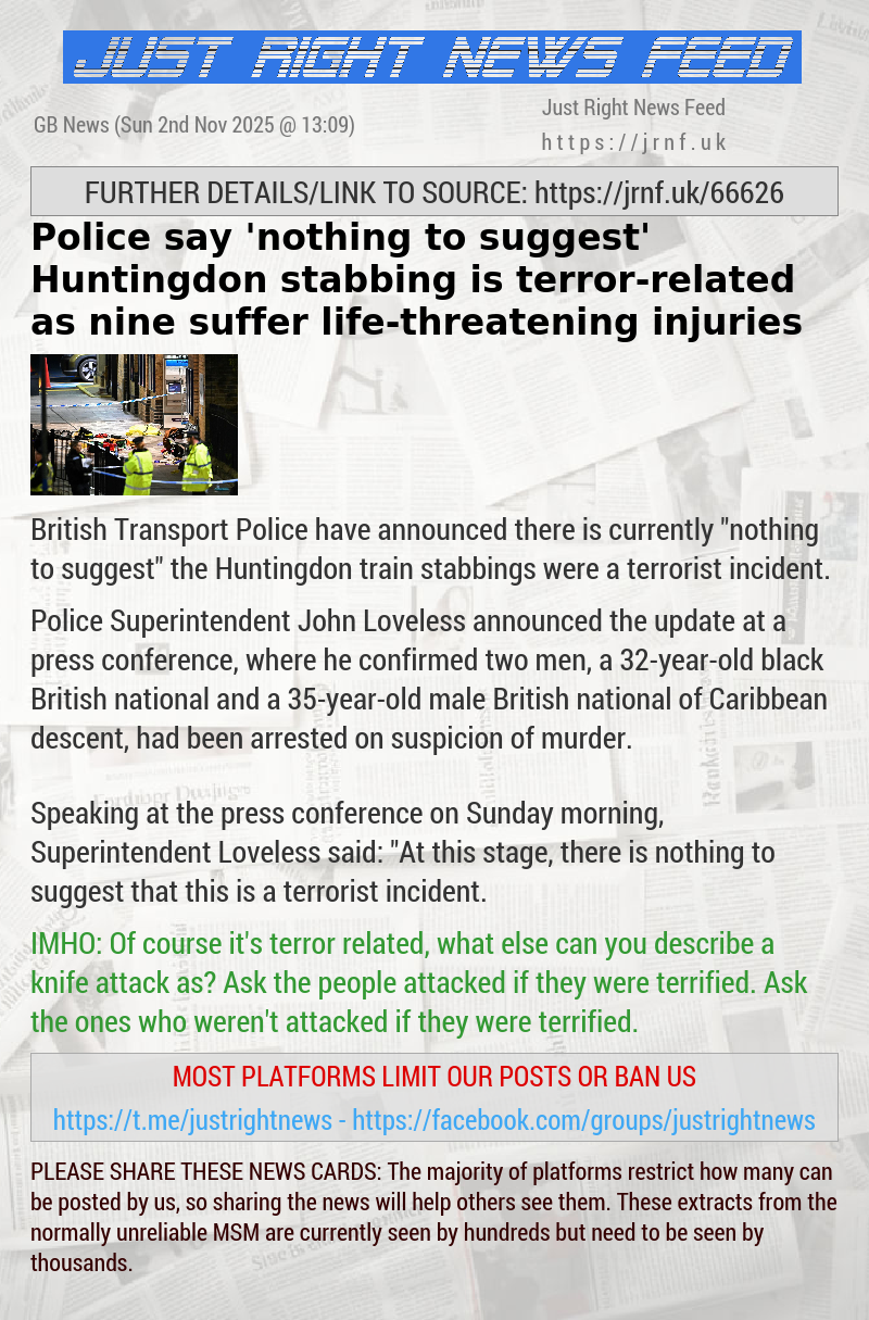 Police say ‘nothing to suggest’ Huntingdon stabbing is terror—related as nine suffer life—threatening injuries