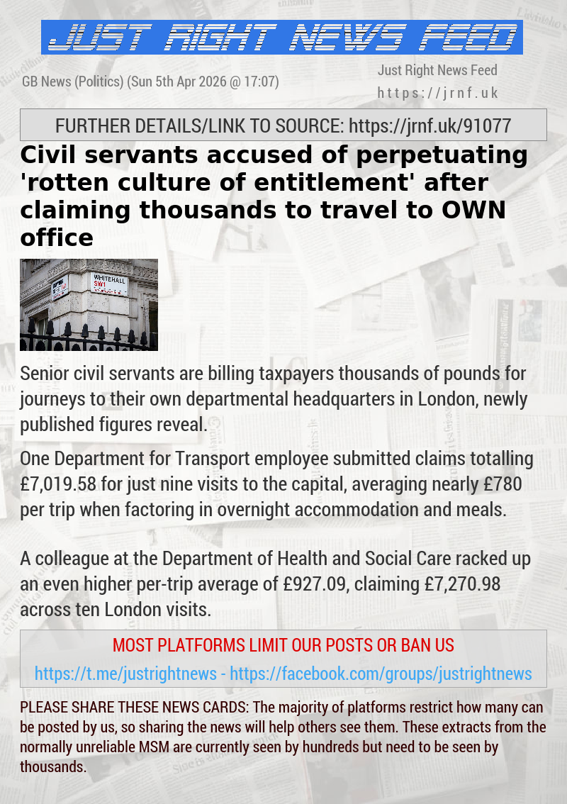 Civil servants accused of perpetuating ’rotten culture of entitlement’ after claiming thousands to travel to OWN office