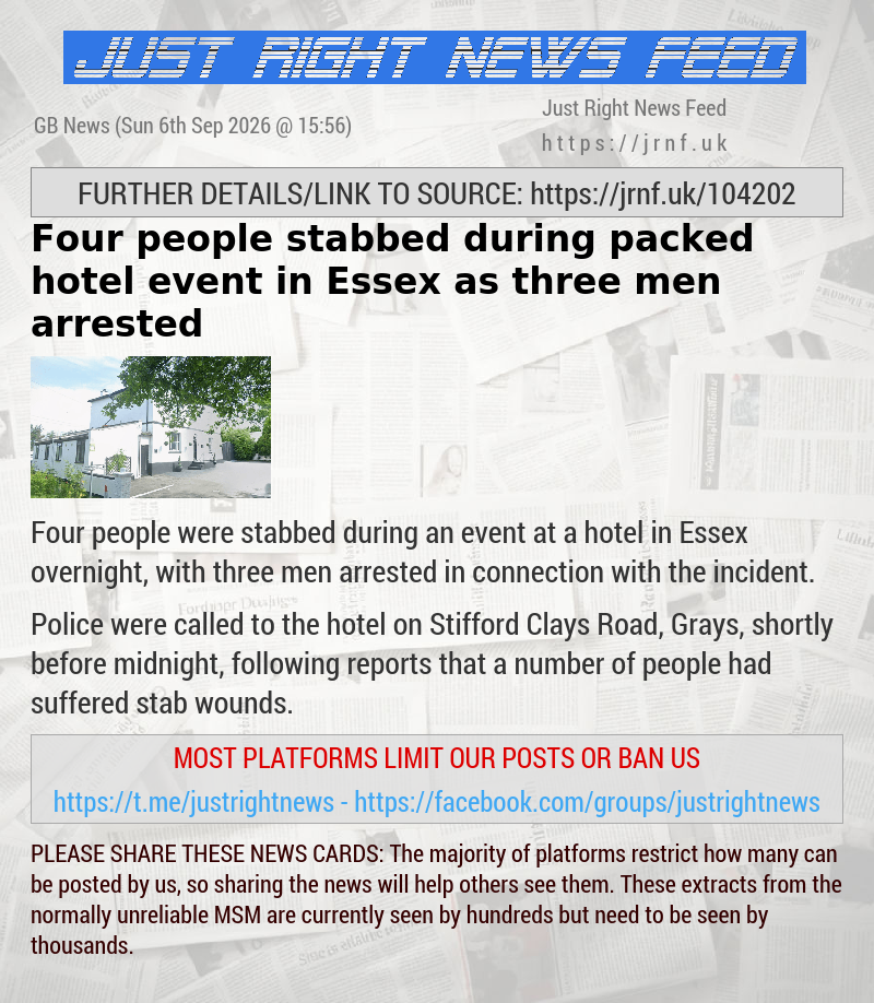 Four people stabbed during packed hotel event in Essex as three men arrested