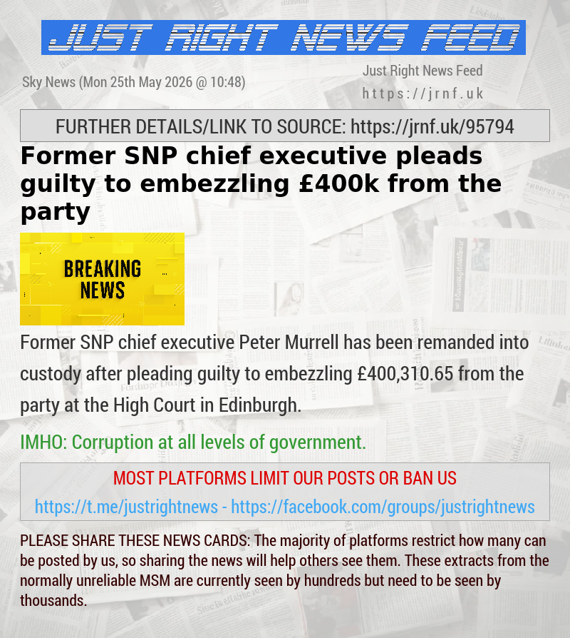 Former SNP chief executive pleads guilty to embezzling &pound;400k from the party