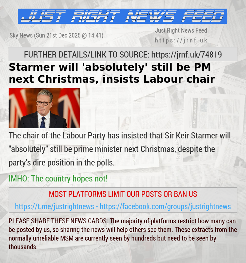 Starmer will ’absolutely’ still be PM next Christmas, insists Labour chair