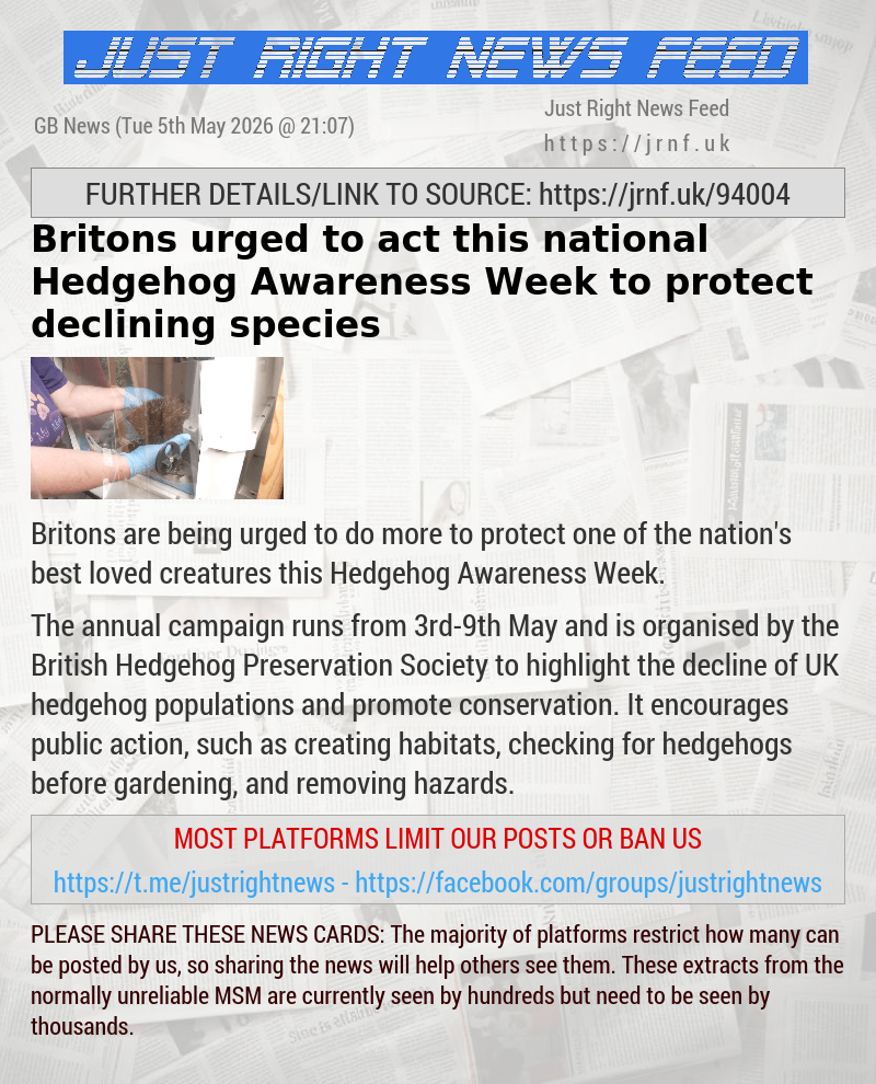 Britons urged to act this national Hedgehog Awareness Week to protect declining species
