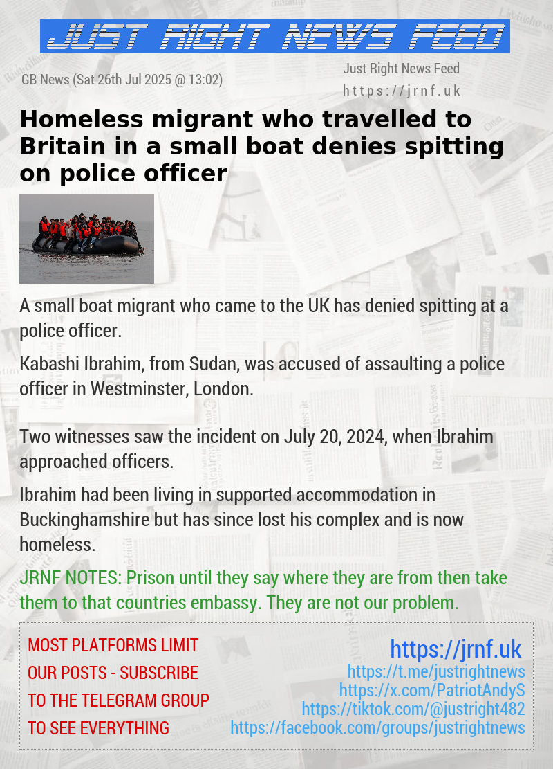 Homeless migrant who travelled to Britain in a small boat denies spitting on police officer