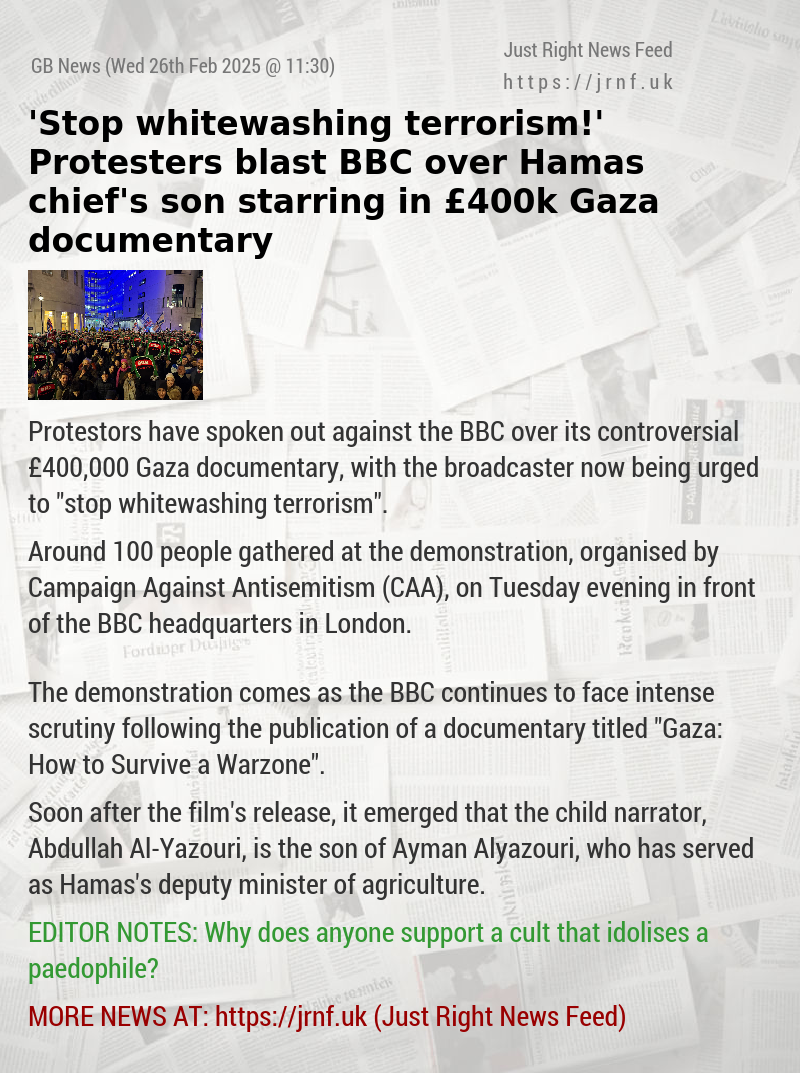 ’Stop whitewashing terrorism!’ Protesters blast BBC over Hamas chief’s son starring in £400k Gaza documentary