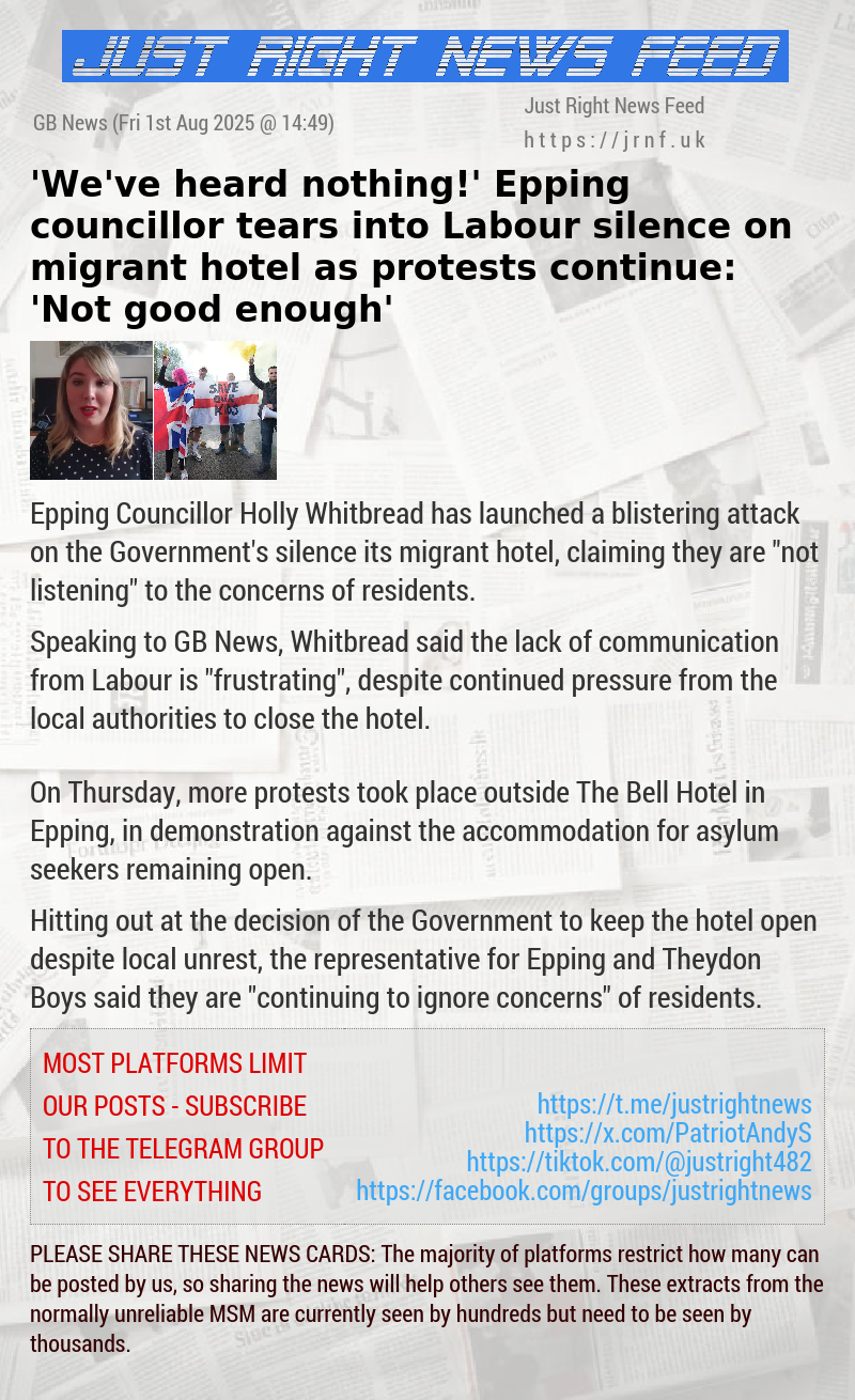 ’We’ve heard nothing!’ Epping councillor tears into Labour silence on migrant hotel as protests continue: ’Not good enough’