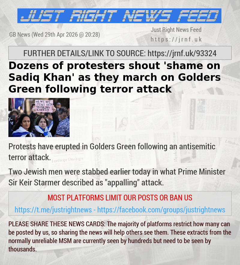 Dozens of protesters shout ’shame on Sadiq Khan’ as they march on Golders Green following terror attack