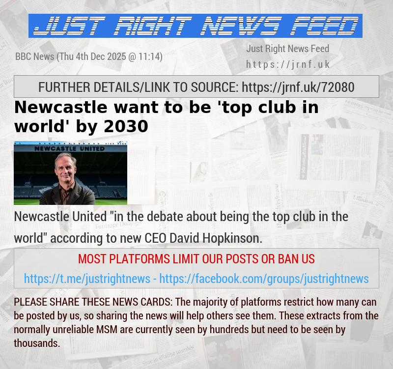 Newcastle want to be ’top club in world’ by 2030