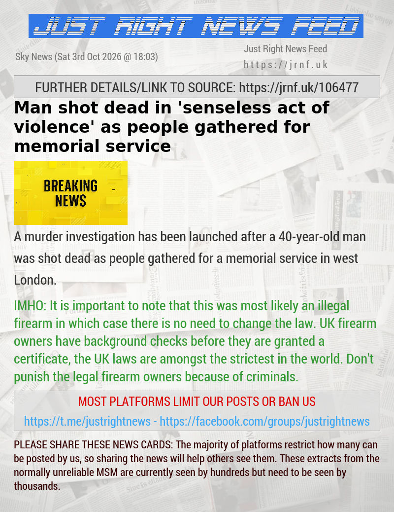 Man shot dead in ’senseless act of violence’ as people gathered for memorial service