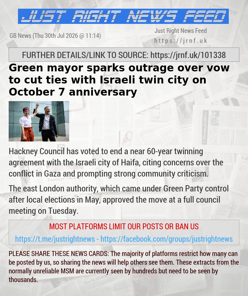Green mayor sparks outrage over vow to cut ties with Israeli twin city on October 7 anniversary