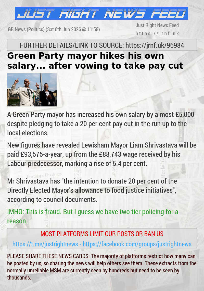Green Party mayor hikes his own salary... after vowing to take pay cut
