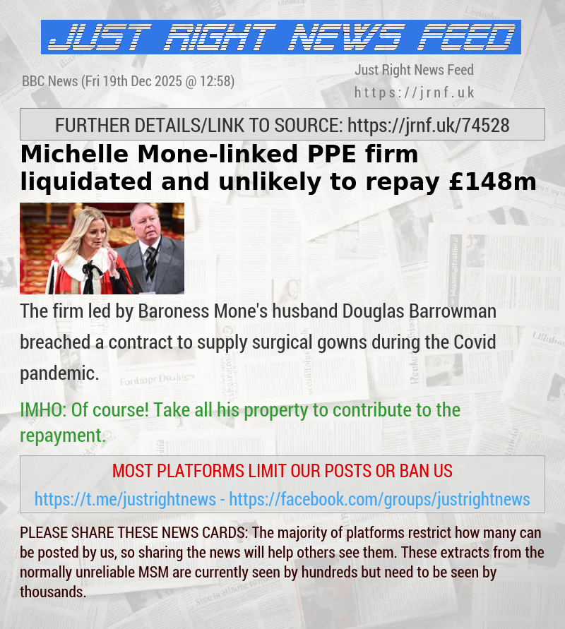 Michelle Mone—linked PPE firm liquidated and unlikely to repay &pound;148m