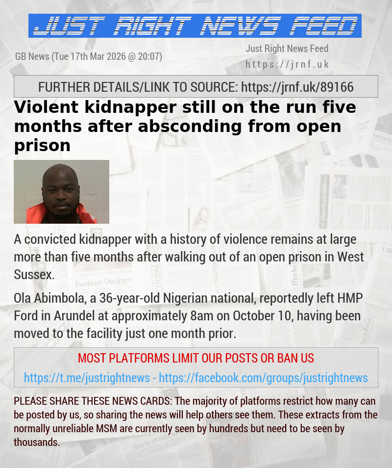 Violent kidnapper still on the run five months after absconding from open prison