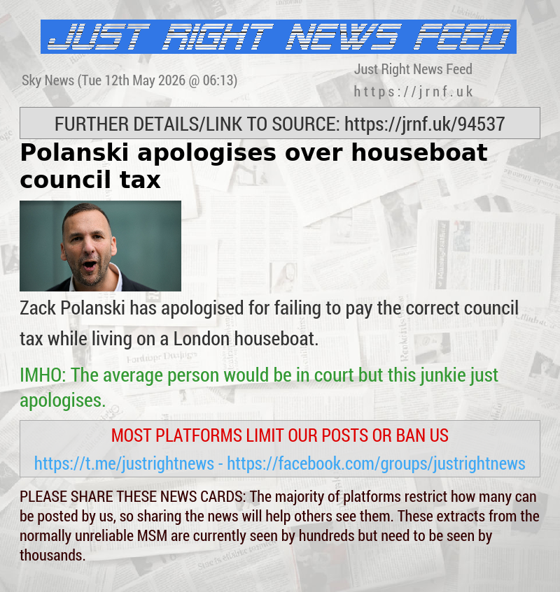Polanski apologises over houseboat council tax