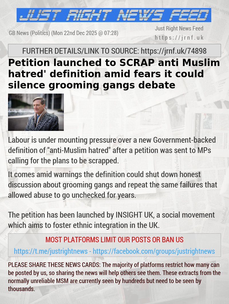 Petition launched to SCRAP ‘anti—Muslim hatred’ definition amid fears it could silence grooming gangs debate