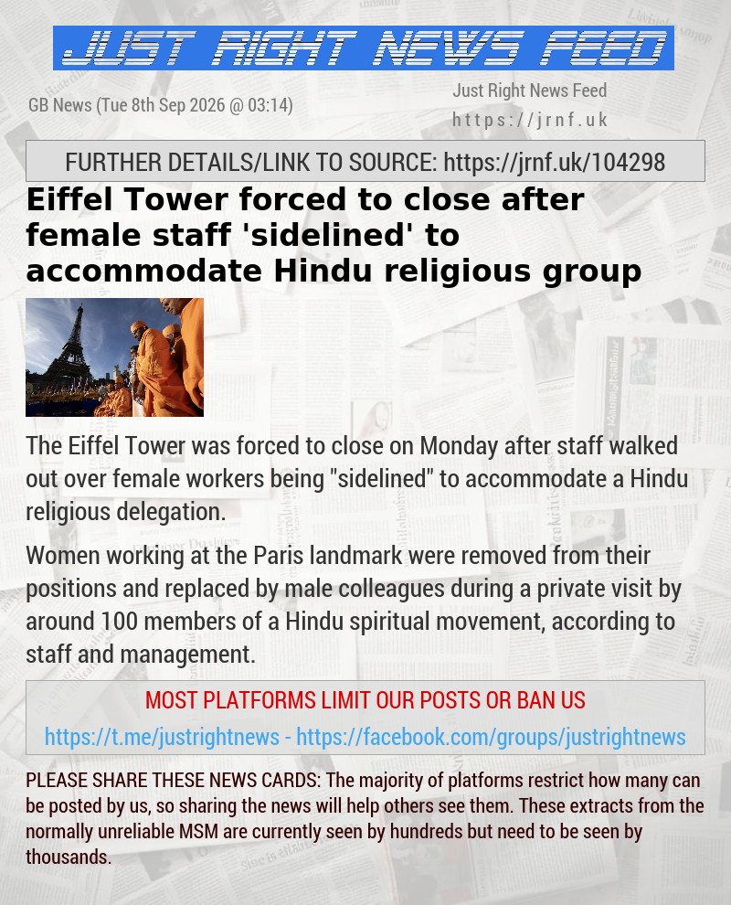 Eiffel Tower forced to close after female staff ’sidelined’ to accommodate Hindu religious group