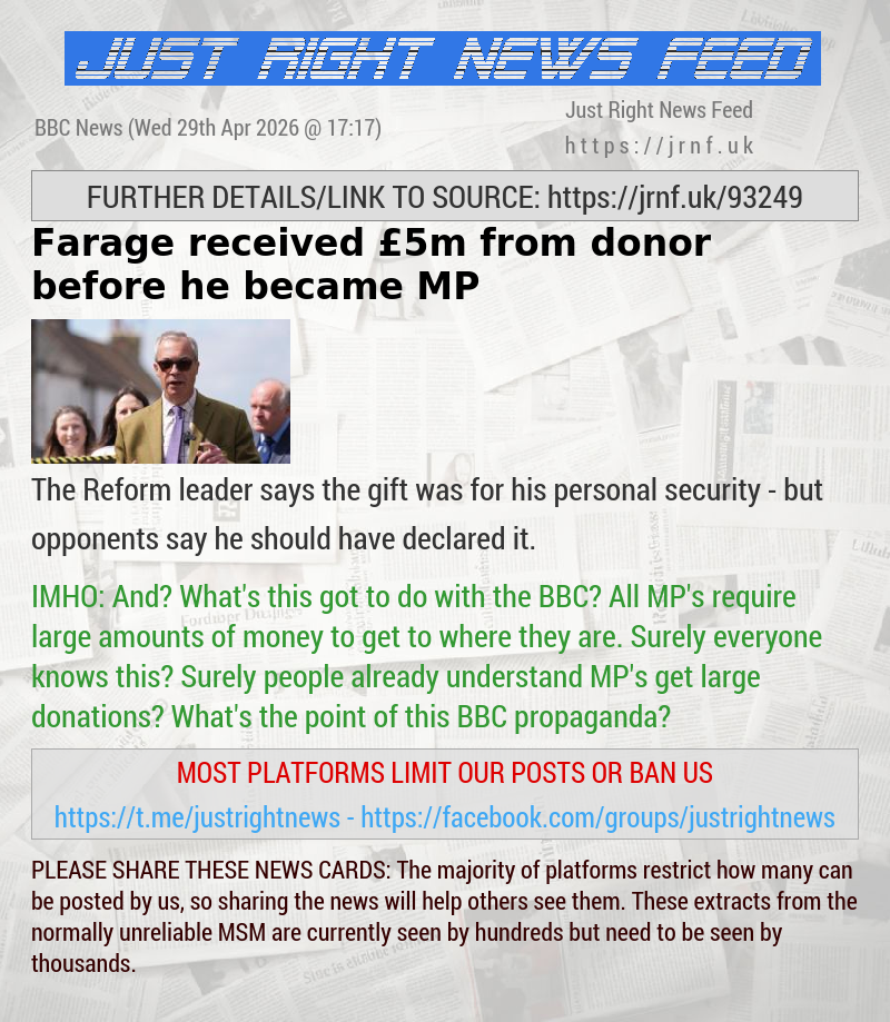 Farage received &pound;5m from donor before he became MP