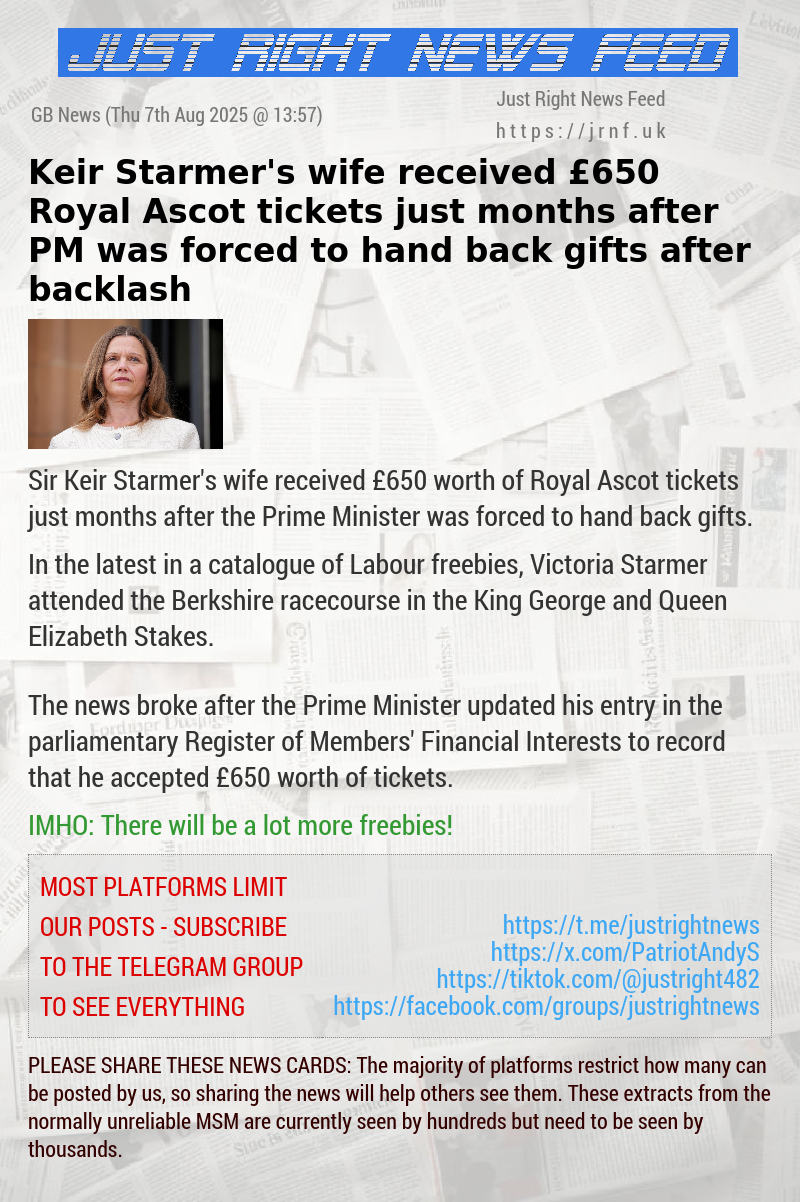 Keir Starmer’s wife received &pound;650 Royal Ascot tickets just months after PM was forced to hand back gifts after backlash