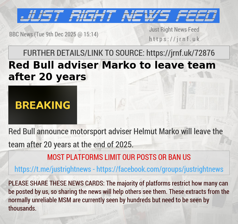 Red Bull adviser Marko to leave team after 20 years