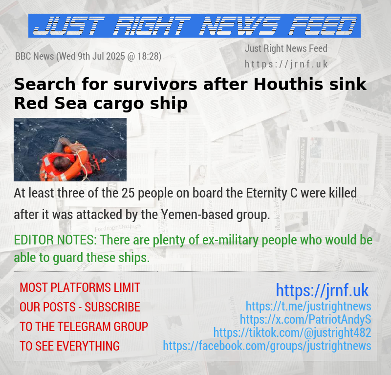 Search for survivors after Houthis sink Red Sea cargo ship