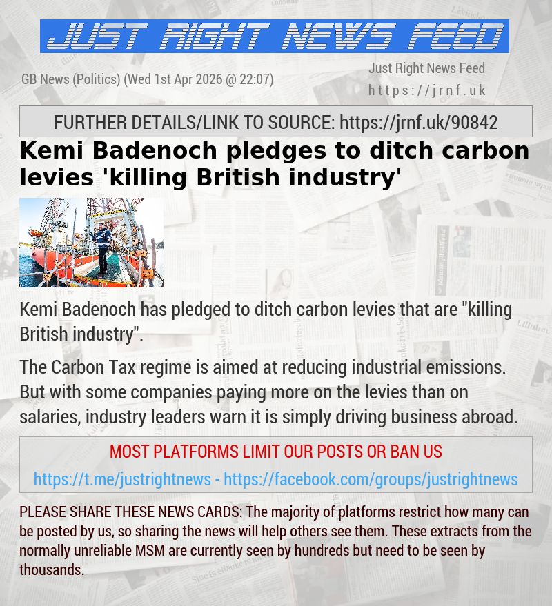 Kemi Badenoch pledges to ditch carbon levies ’killing British industry’