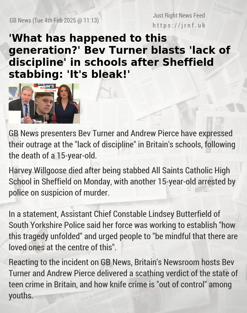 ’What has happened to this generation?’ Bev Turner blasts ’lack of discipline’ in schools after Sheffield stabbing: ’It’s bleak!’