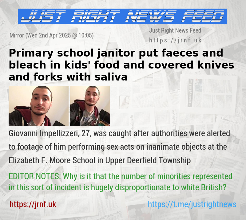 Primary school janitor put faeces and bleach in kids’ food and covered knives and forks with saliva