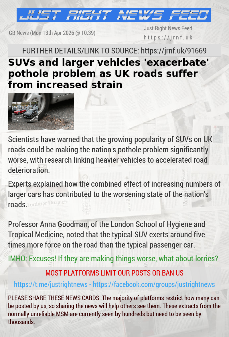 SUVs and larger vehicles ’exacerbate’ pothole problem as UK roads suffer from increased strain