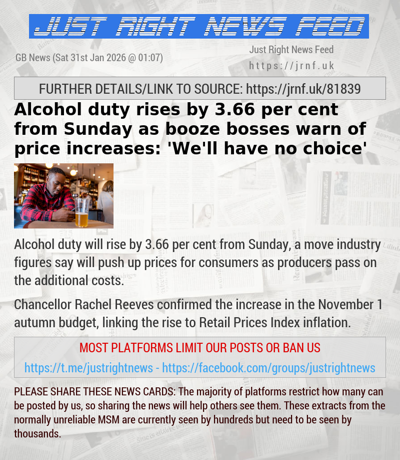 Alcohol duty rises by 3.66 per cent from Sunday as booze bosses warn of price increases: ’We’ll have no choice’