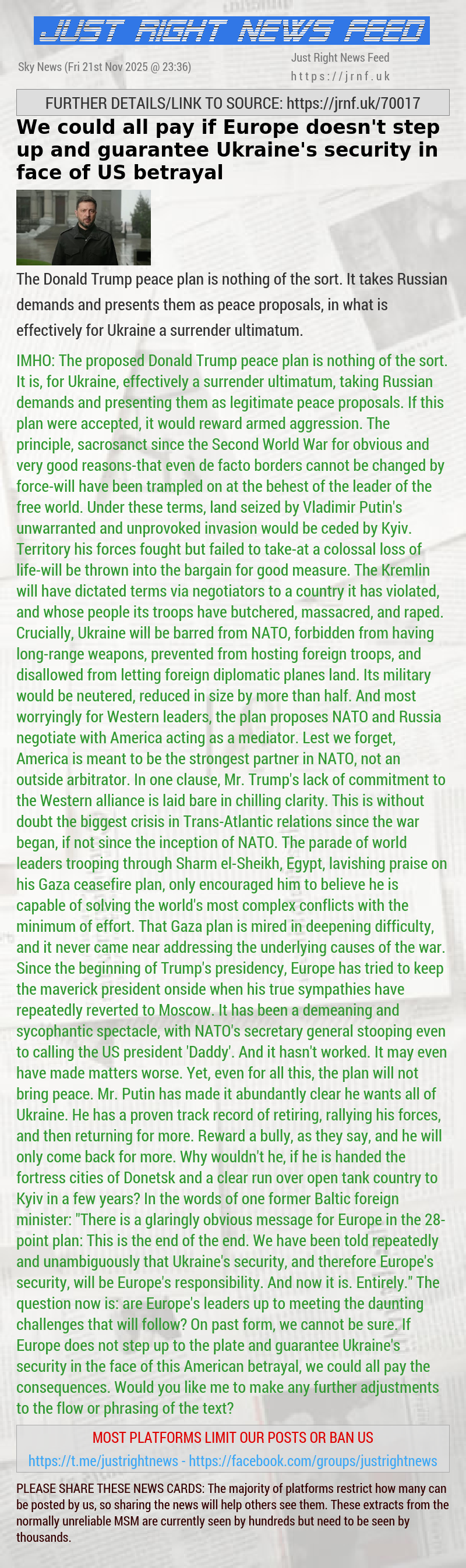 We could all pay if Europe doesn’t step up and guarantee Ukraine’s security in face of US betrayal