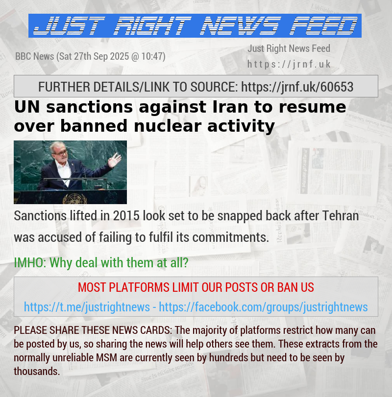 UN sanctions against Iran to resume over banned nuclear activity