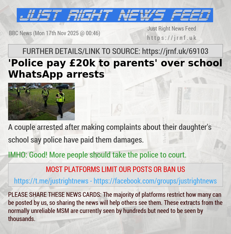 ’Police pay &pound;20k to parents’ over school WhatsApp arrests