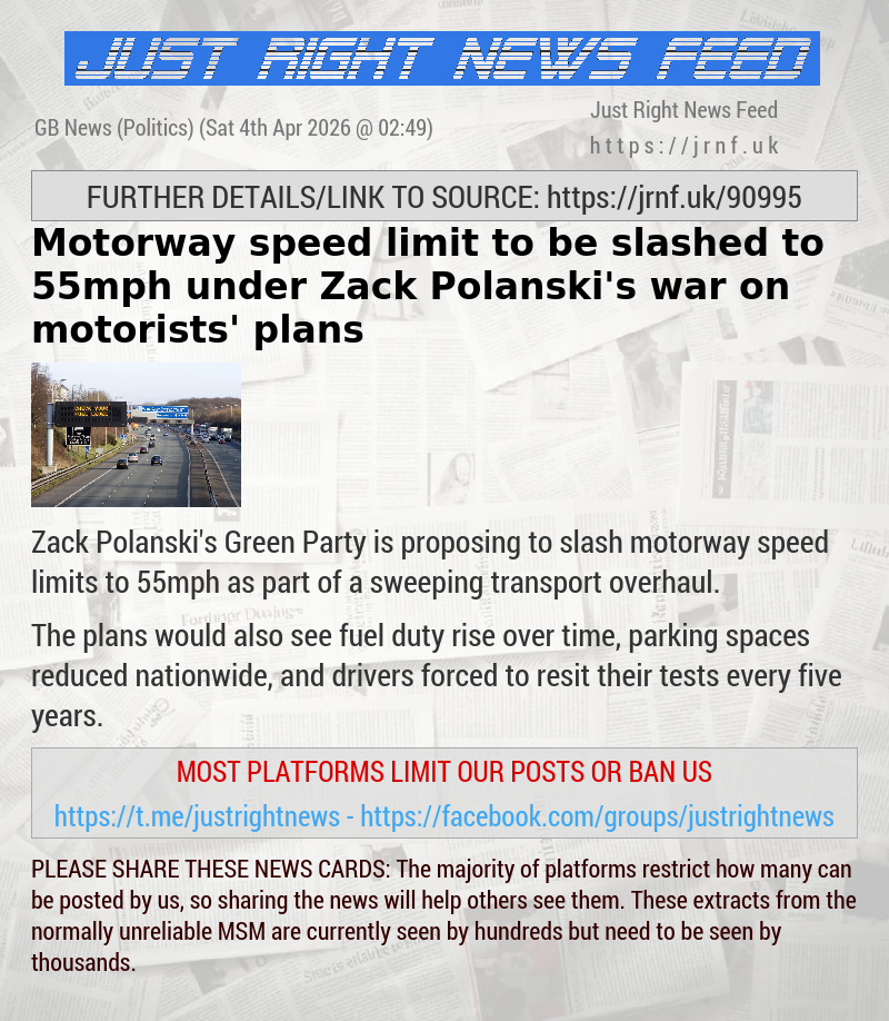 Motorway speed limit to be slashed to 55mph under Zack Polanski’s ‘war on motorists’ plans