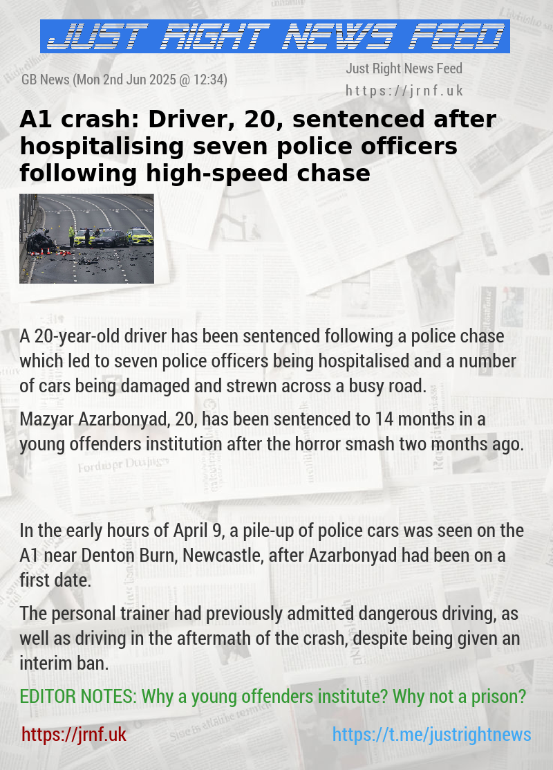 A1 crash: Driver, 20, sentenced after hospitalising seven police officers following high—speed chase