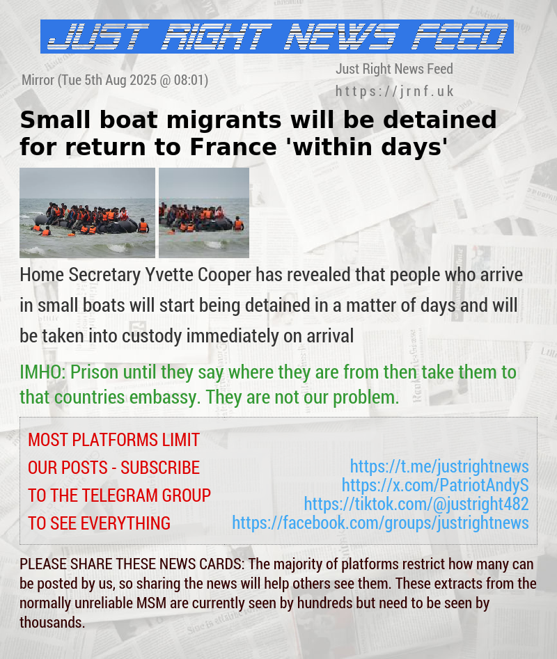 Small boat migrants will be detained for return to France ’within days’