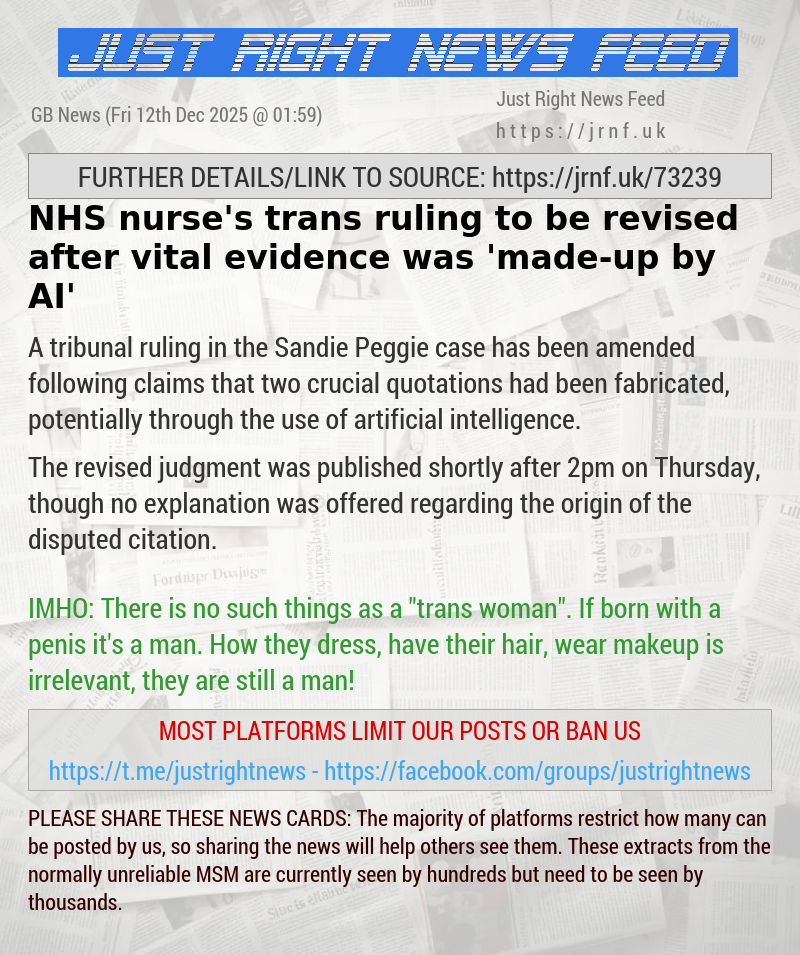 NHS nurse’s trans ruling to be revised after vital evidence was ’made—up by AI’