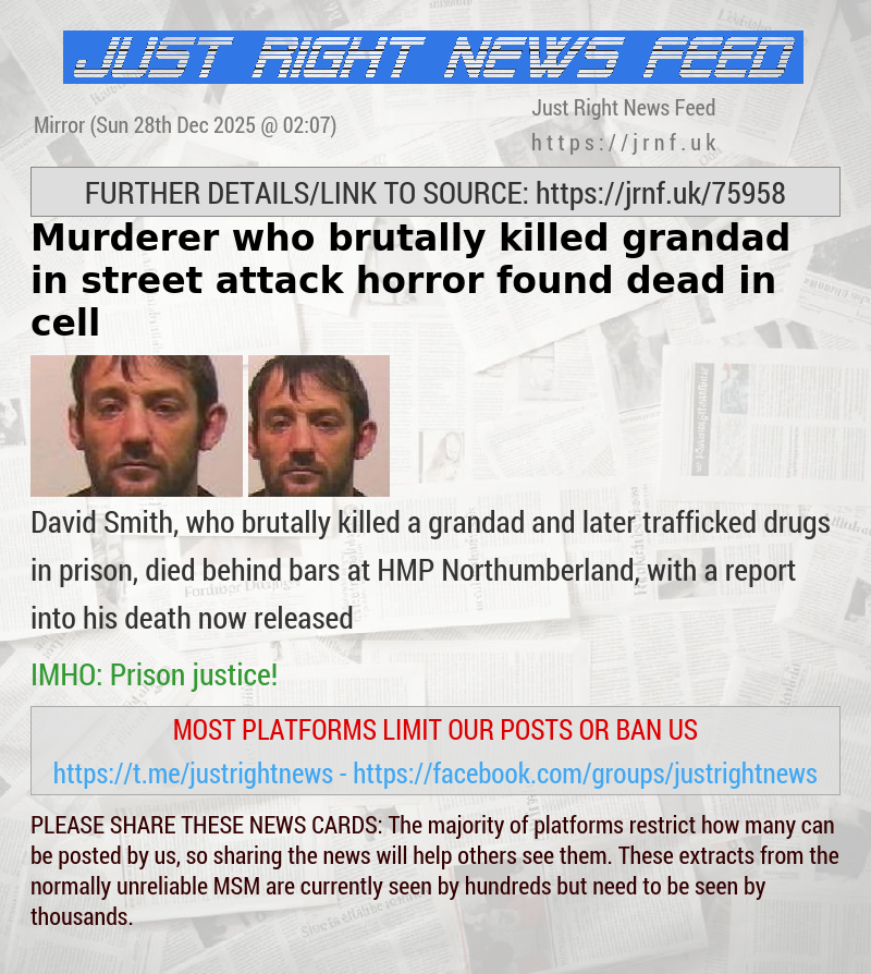 Murderer who brutally killed grandad in street attack horror found dead in cell