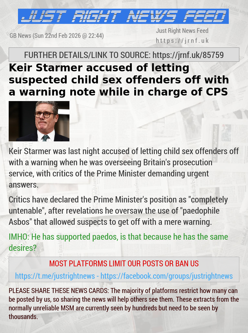 Keir Starmer accused of letting suspected child sex offenders off with a warning note while in charge of CPS