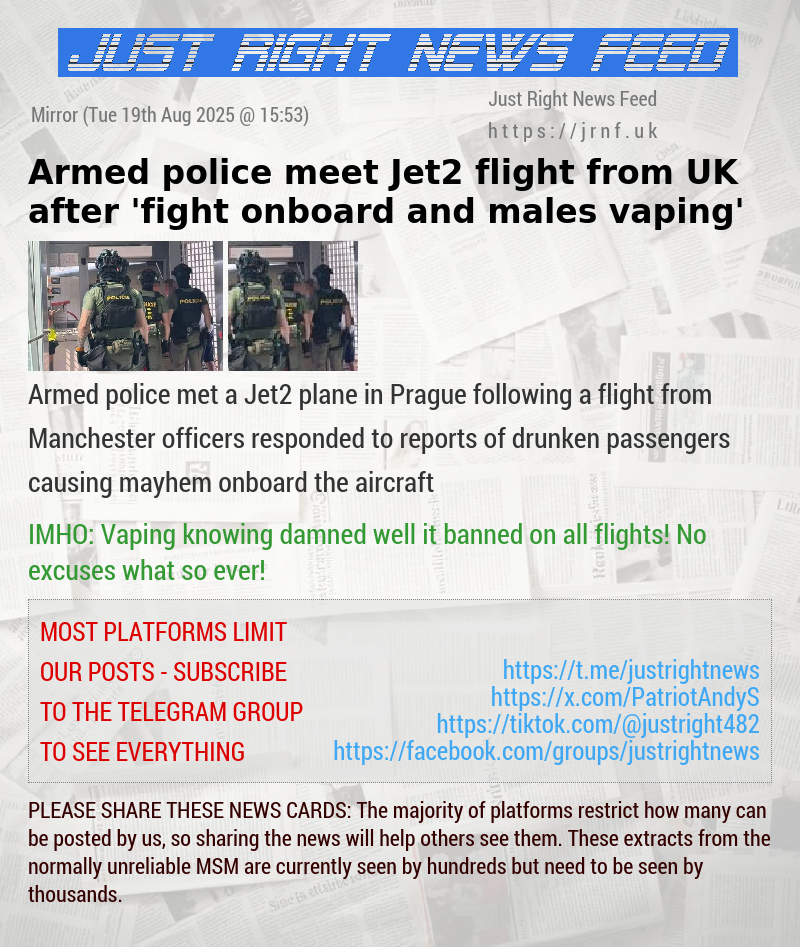 Armed police meet Jet2 flight from UK after ’fight onboard and males vaping’