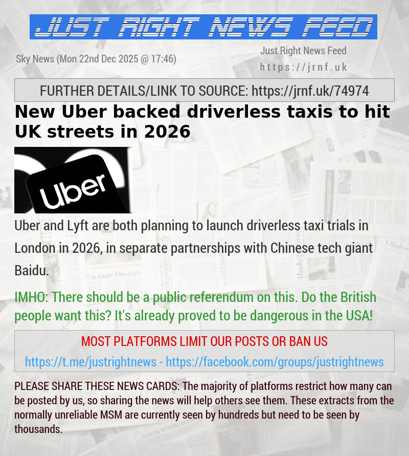 New Uber backed driverless taxis to hit UK streets in 2026