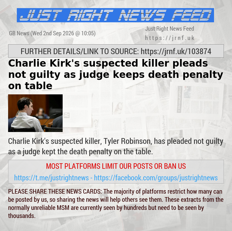 Charlie Kirk’s suspected killer pleads not guilty as judge keeps death penalty on table