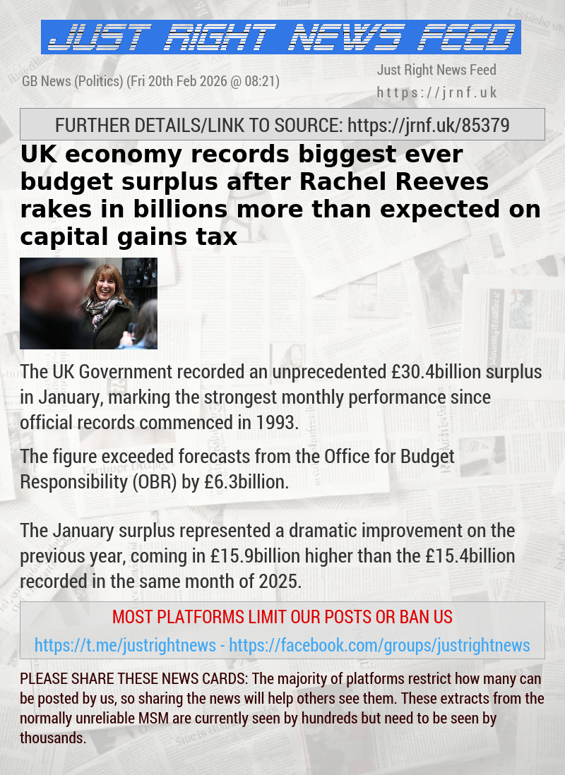 UK economy records biggest ever budget surplus after Rachel Reeves rakes in billions more than expected on capital gains tax