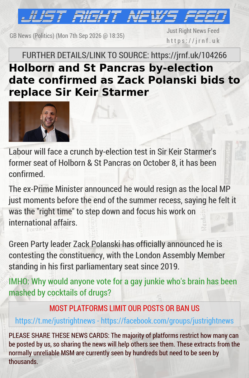 Holborn and St Pancras by—election date confirmed as Zack Polanski bids to replace Sir Keir Starmer