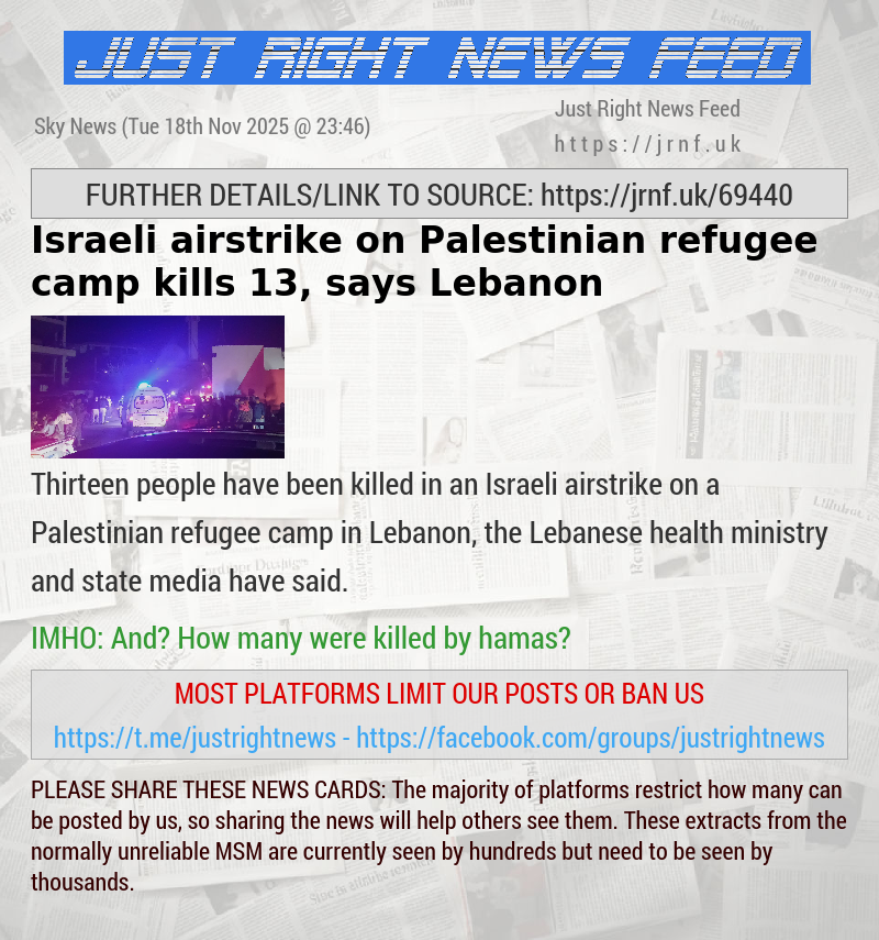 Israeli airstrike on Palestinian refugee camp kills 13, says Lebanon