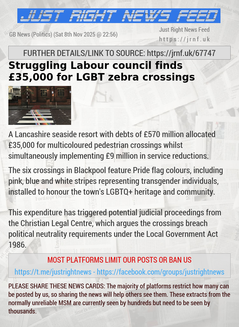 Struggling Labour council finds £35,000 for LGBT zebra crossings