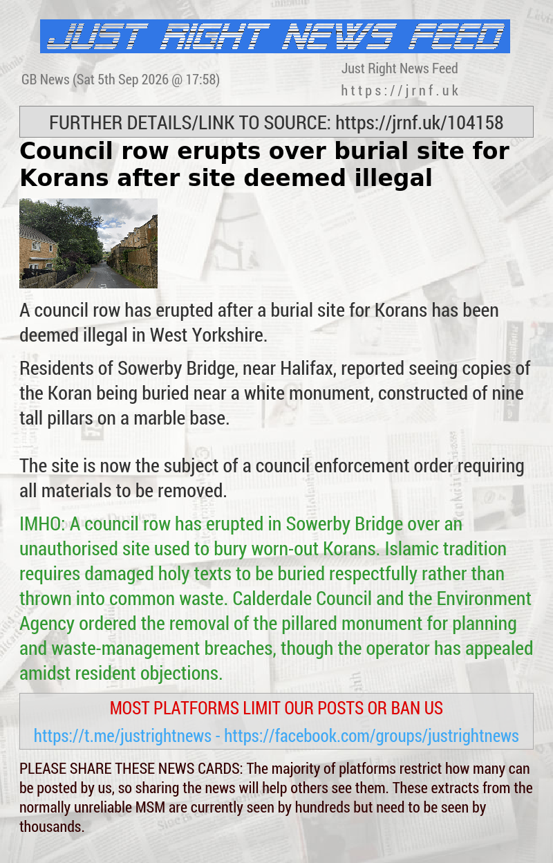 Council row erupts over burial site for Korans after site deemed illegal